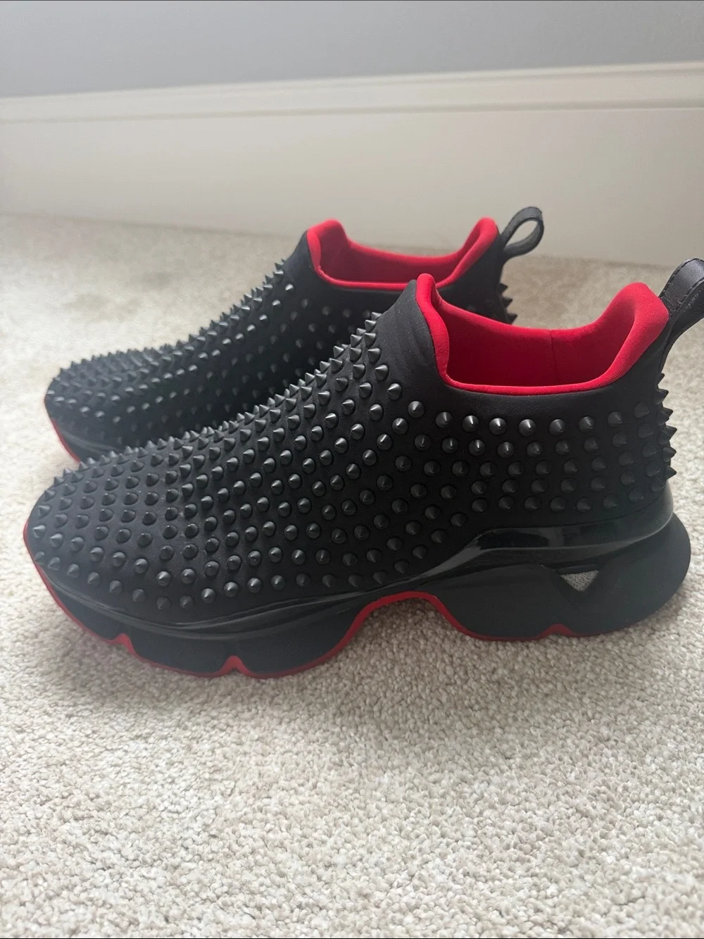 Black and Red Studded Slip-On Men’s Shoes